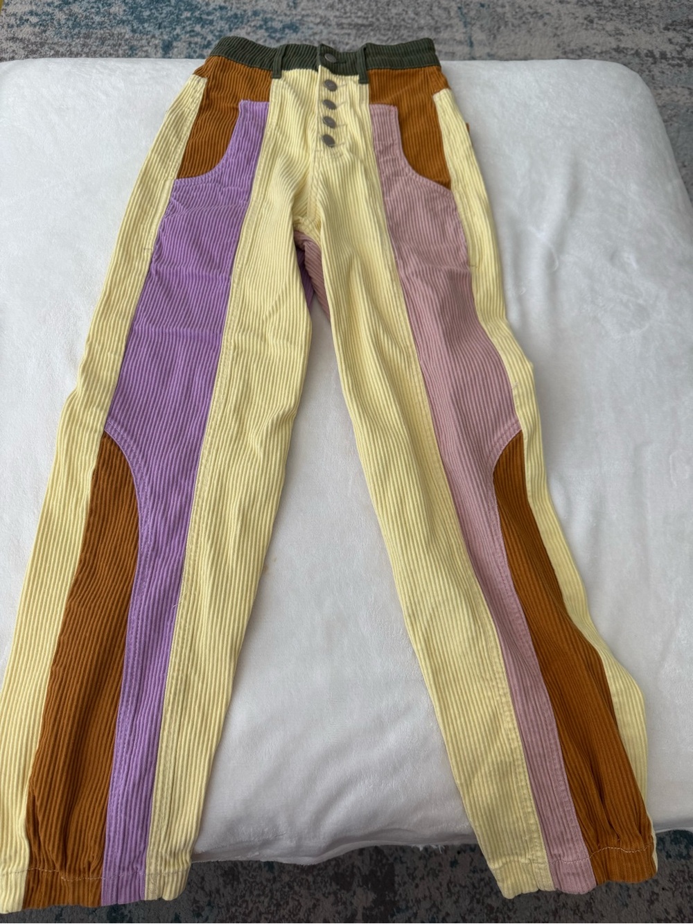Farm Rio Corduroy Color-block Pants Pink Yellow Green Rust D86